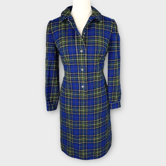 Pendleton Dresses & Skirts - Vintage 1960s Pendleton Tartan Plaid Wool Shirt Dress M Button Front Blue Green